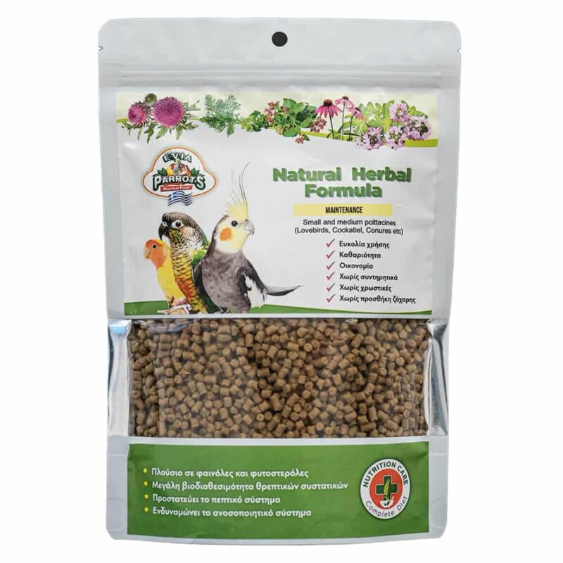 Συσκευασία των Pellets Evia Parrots Natural Herbal Formula των 500 γρ.