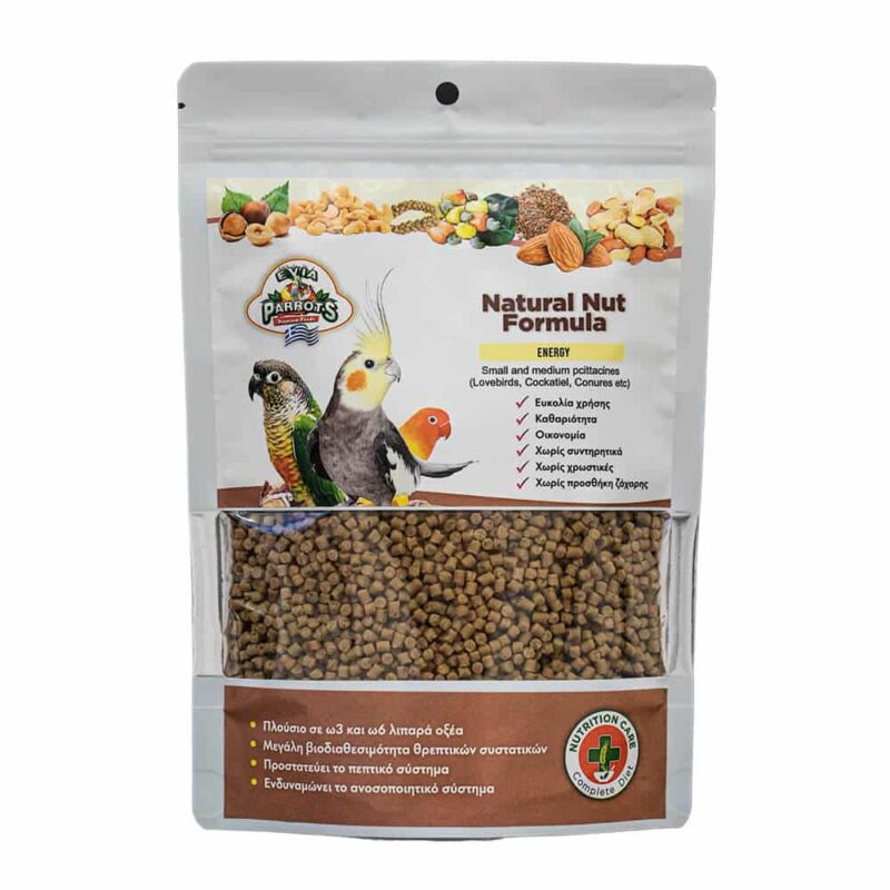 Συσκευασία των pellets Evia Parrots Natural Nut Formula Energy