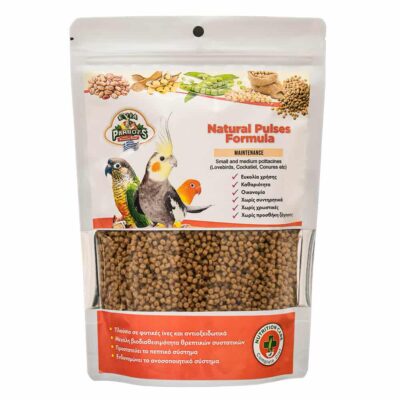 Η συσκευασία των pellets Evia Parrots Natural Pulses Formula Parakeets