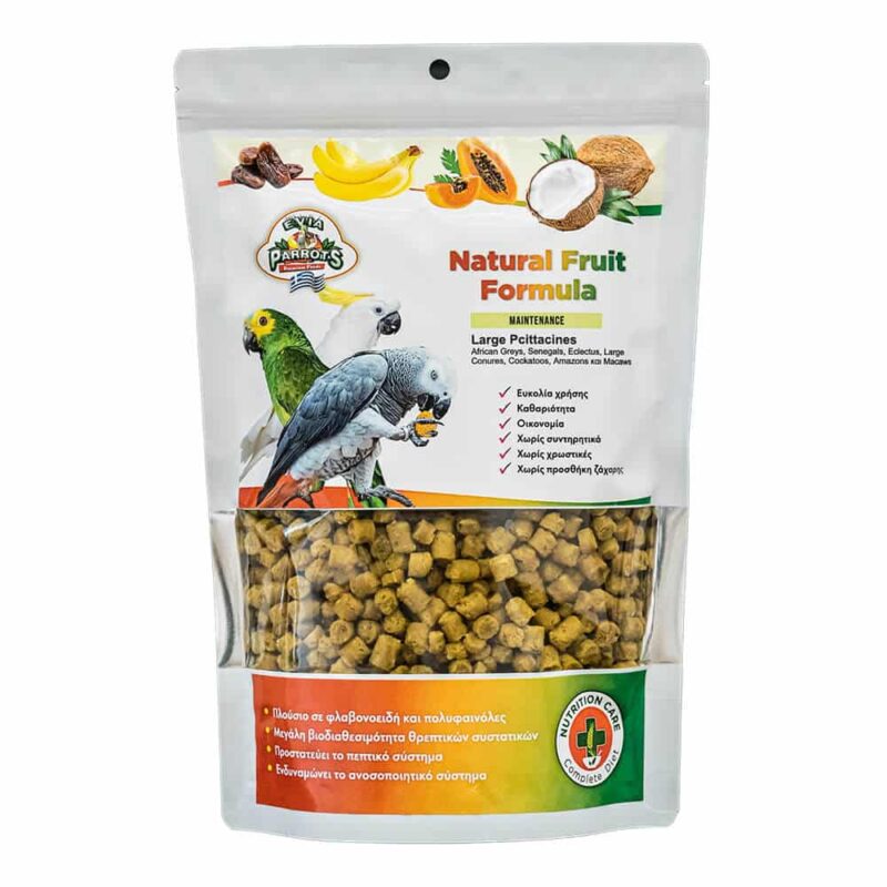 Συσκευασία Evia Parrots Natural Fruit Formula Maintenance 800g