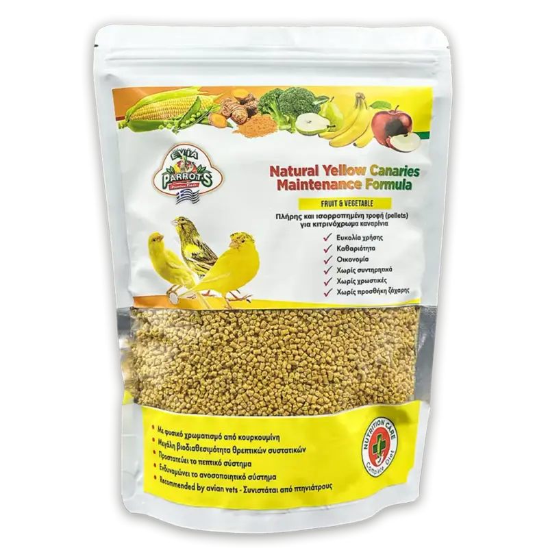 Συσκευασία Evia Parrots Natural Yellow Canaries Pellets 500g