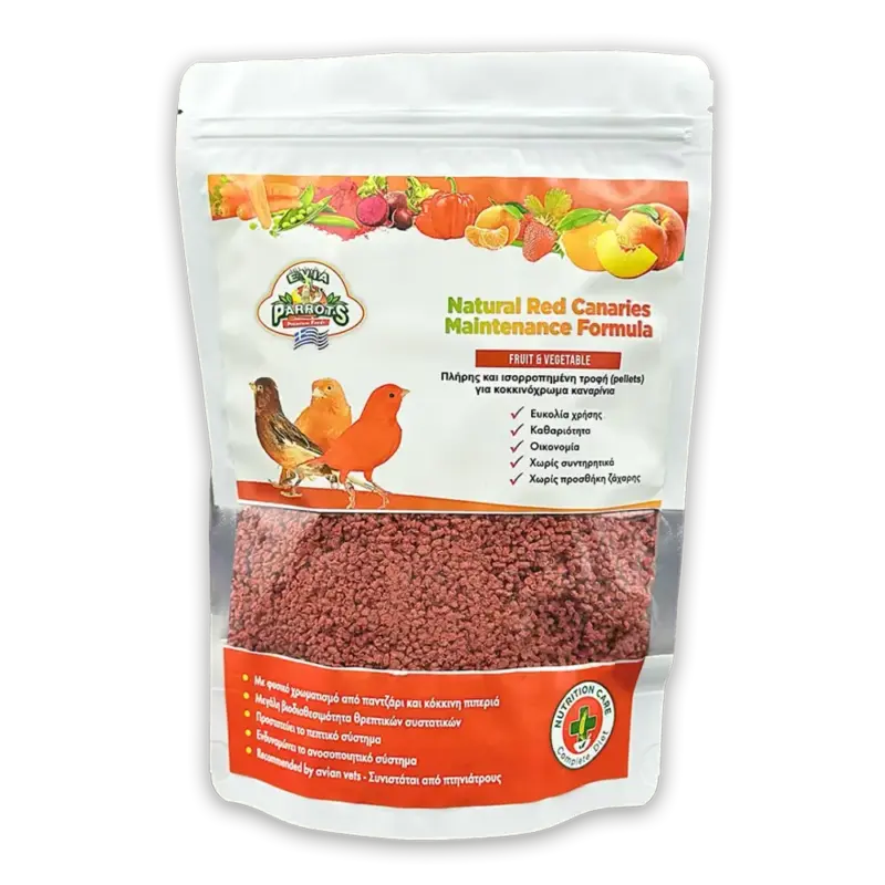 Συσκευασία Evia Parrots Red Canaries Pellets 500g